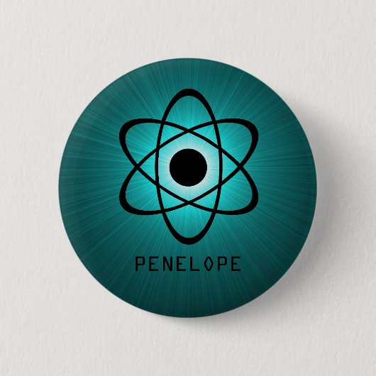 Nerdy Atomic Button, Blauwgroen Ronde Button 5,7 Cm (Voorkant)
