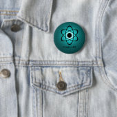Nerdy Atomic Button, Blauwgroen Ronde Button 5,7 Cm (In situ)