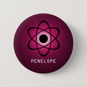 Nerdy Atomic Button, Roze Ronde Button 5,7 Cm
