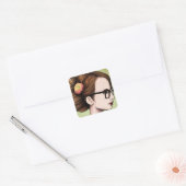 Nerdy Aziatisch Meisje | Smart Lady Artsy Vierkante Sticker (Envelop)