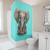 Nerdy Baby Elephant Wearing Glasses Douchegordijn (In situ)