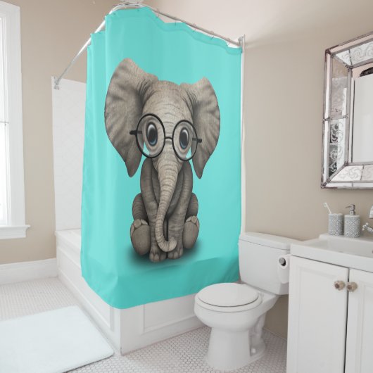Nerdy Baby Elephant Wearing Glasses Douchegordijn (In situ)