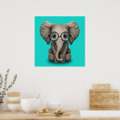 Nerdy Baby Elephant Wearing Glasses Poster (Keuken)