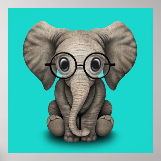 Nerdy Baby Elephant Wearing Glasses Poster (Voorkant)