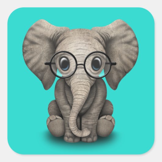 Nerdy Baby Elephant Wearing Glasses Vierkante Sticker (Voorkant)