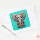 Nerdy Baby Elephant Wearing Glasses Vierkante Sticker (Envelop)