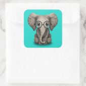 Nerdy Baby Elephant Wearing Glasses Vierkante Sticker (Tas)