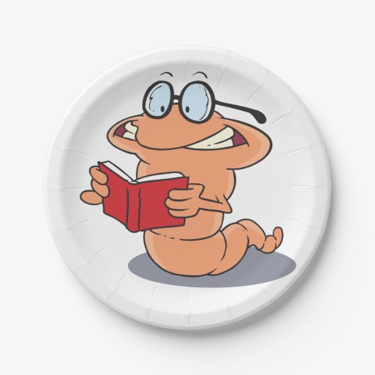 Nerdy Bookworm leest een boek Papieren Bordje (Voorkant)