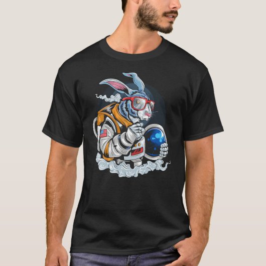 Nerdy Bunny Astronaut in Space, Explorer Spaceman T-shirt (Voorkant)
