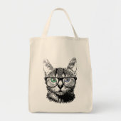 Nerdy Cat Hipster Kitten in glas Tote Bag (Voorkant)