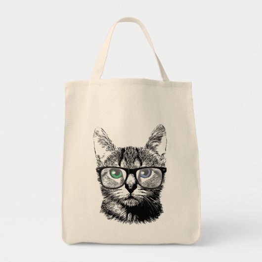 Nerdy Cat Hipster Kitten in glas Tote Bag (Voorkant)