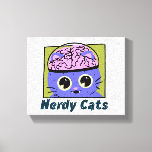 Nerdy Cats, ontwerp van het brein Canvas Afdruk