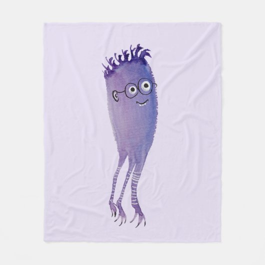 Nerdy Character Funny Cute Geek Paars Fleece Deken (Voorkant)