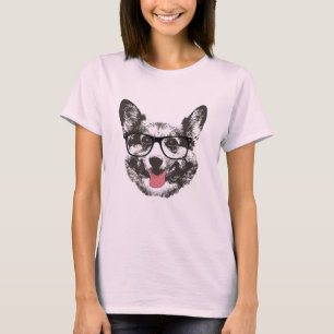 Nerdy Corgi Hipster Dog T-shirt