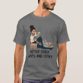 Nerdy Curly Inked and Curvy Reading Books Tattoo L T-shirt (Voorkant)