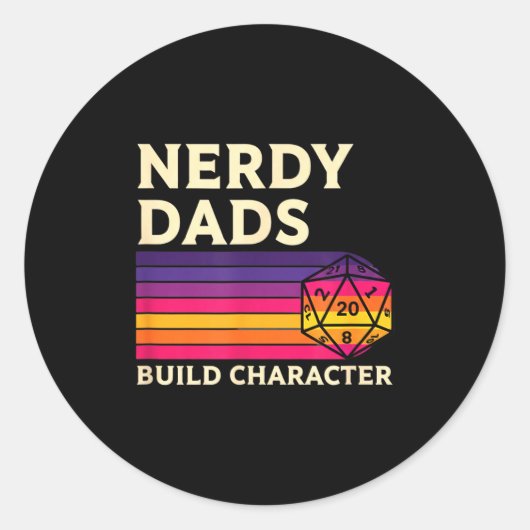 Nerdy Dads Build Character, Retro Tabletop Rpg Fat Ronde Sticker (Voorkant)