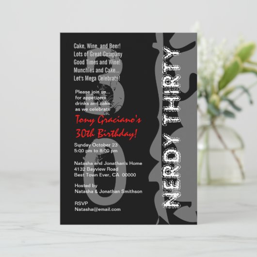 Nerdy Derty Birthday Black White Red Sjabloon Kaart (Staand voorkant)