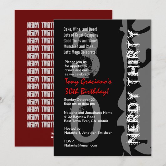 Nerdy Derty Birthday Black White Red Sjabloon Kaart (Voorkant / Achterkant)