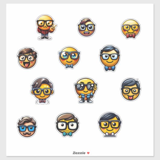 Nerdy Emoji Heads - Een Collectie van Schattigee, Sticker (Vel)