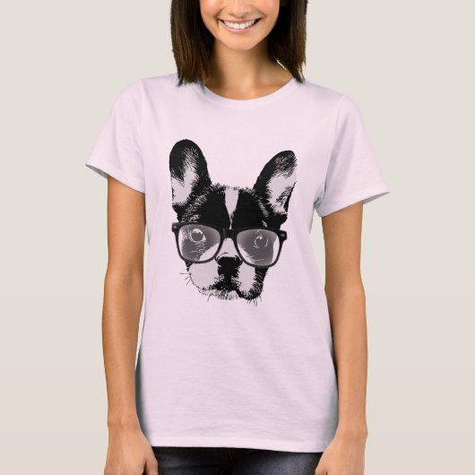 Nerdy French Bulldog Cute Dog T-shirt (Voorkant)