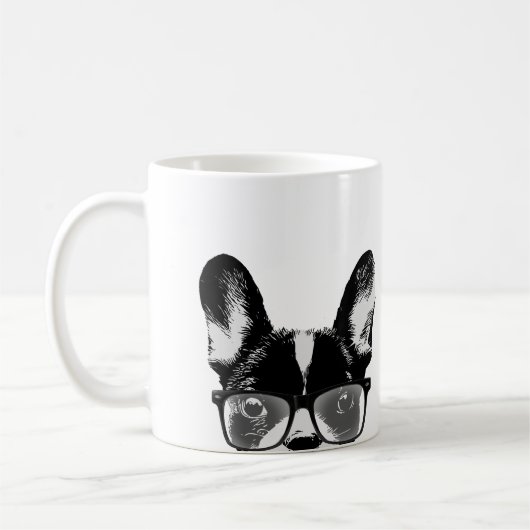 Nerdy French Bulldog Hipster Dog Koffiemok (Links)