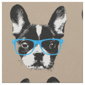 Nerdy French Bulldog Hipster Dog Pattern Beige Stof (Close Up)