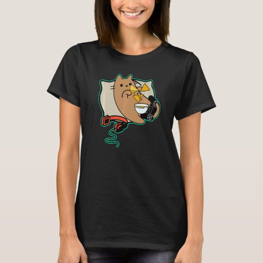 Nerdy Gamer Cat Eating Nacho Game Paused T-shirt (Voorkant)