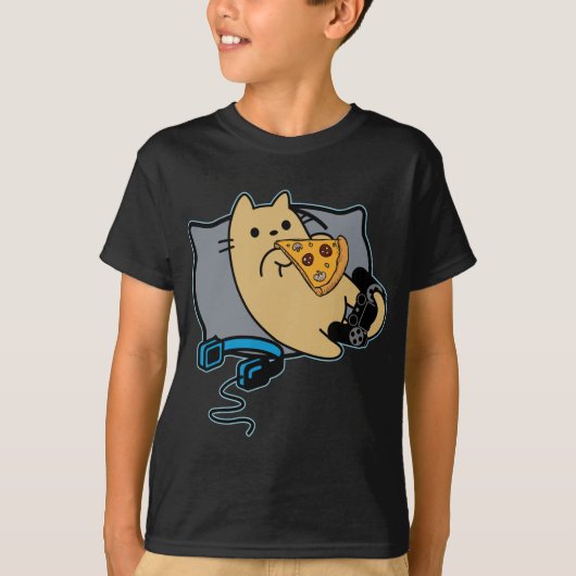 Nerdy Gamer Cat Eating Pizza Game Loading T-shirt (Voorkant)