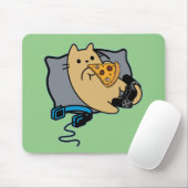 Nerdy Gamer Cat Eating Pizza Game Paused Muismat (Met muis)