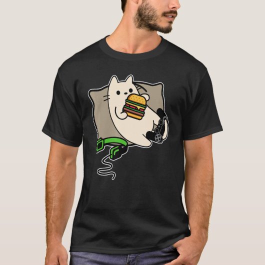 nerdy Gamer kat eet hamburger game laden T-shirt (Voorkant)