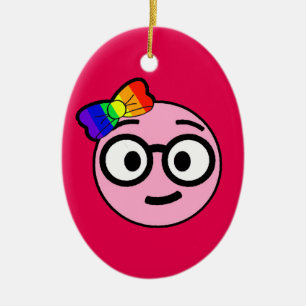 Nerdy Girl Emoji met bril en Rainbow Bow Keramisch Ornament