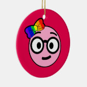 Nerdy Girl Emoji met bril en Rainbow Bow Keramisch Ornament (Rechts)