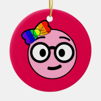 Nerdy Girl Emoji met bril en Rainbow Bow Keramisch Ornament