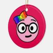 Nerdy Girl Emoji met bril en Rainbow Bow Keramisch Ornament (Links)