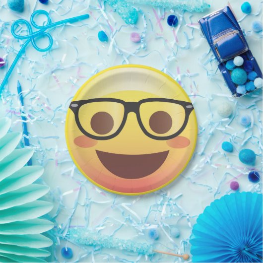 Nerdy Glasses Happy Emoji Paper Party Bord (Feest)