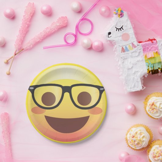 Nerdy Glasses Happy Emoji Paper Party Bord (Feest)