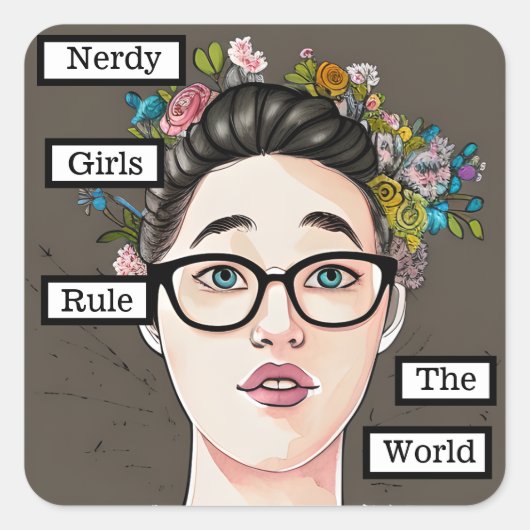 Nerdy meisjes heersen over de wereld vierkante sticker (Voorkant)