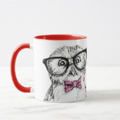 Nerdy owl kijkt naar je mok (Links)
