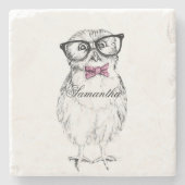 Nerdy Owlet Ink drawing Stenen Onderzetter (Voorkant)