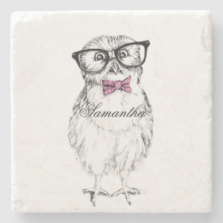 Nerdy Owlet Ink drawing Stenen Onderzetter