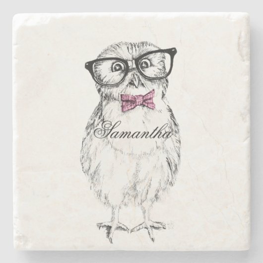 Nerdy Owlet Ink drawing Stenen Onderzetter (Voorkant)