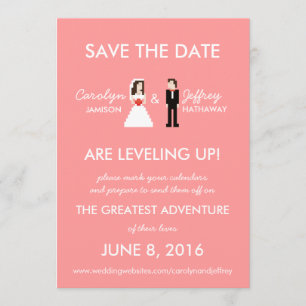 Nerdy Pink 8-bits bride & Groom Save the Dates Save The Date