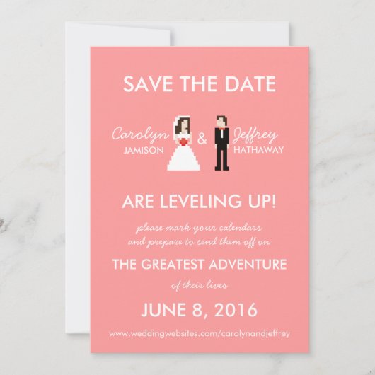 Nerdy Pink 8-bits bride & Groom Save the Dates Save The Date (Voorkant)