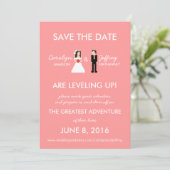 Nerdy Pink 8-bits bride & Groom Save the Dates Save The Date (Staand voorkant)
