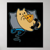 Nerdy Pizza Eating Gamer Cat Game Paused Poster (Voorkant)
