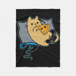 Nerdy Pizza Eter Gamer Kat Game Gepauzeerd Fleece Deken