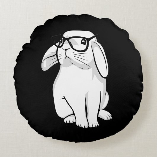 Nerdy Rabbit Cute Bunny Pet met bril Rond Kussen (Voorkant)