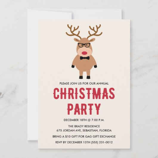 Nerdy Rendier Kerstfeest uitnodiging (Voorkant)