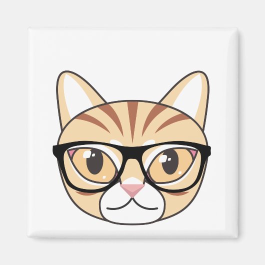 Nerdy Tabby Kat met Bril Magneet (Voorkant)