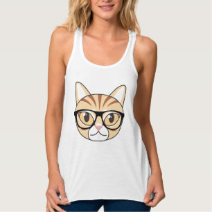 Nerdy Tabby Kat met Bril Tanktop